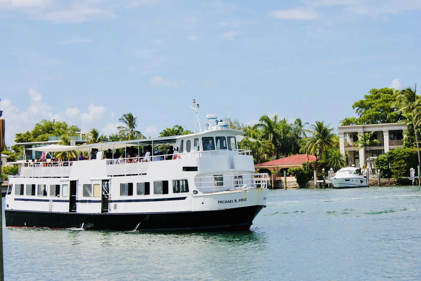 Miami Aqua Tours Michael B Meli sightseeing boat at the dock